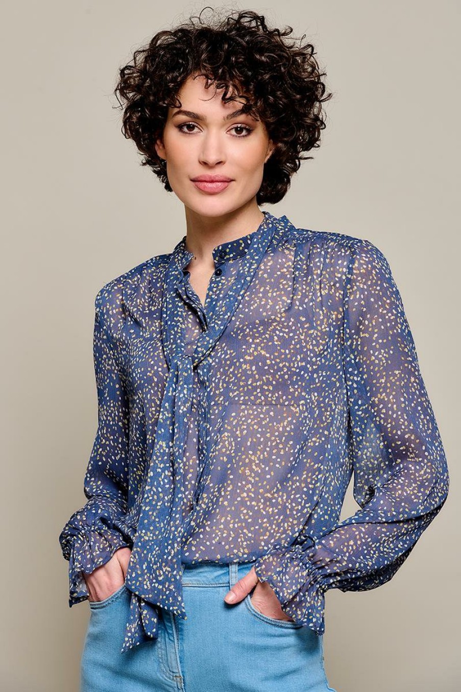 Blouses Mart Visser | Janet Print Blouse Navy/Khaki