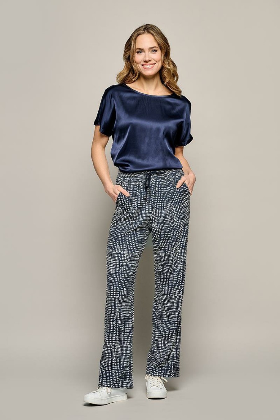 Broeken & Rokken Mart Visser | Ashley Print Broek Navy / Wit